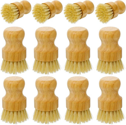 12 Pcs Bamboo Dish Scrub Brushes with Natural Sisal Bristles for Cleaning Pots, Pans, Dishes, Sink, 3.14x2.17 Inches