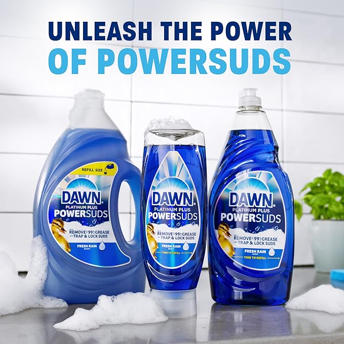 Dawn Platinum Plus PowerSuds Dish Soap Liquid, Dishwashing Liquid, Dish Detergent, Fresh Rain Scent, 51.5 fl oz (Pack of 2)