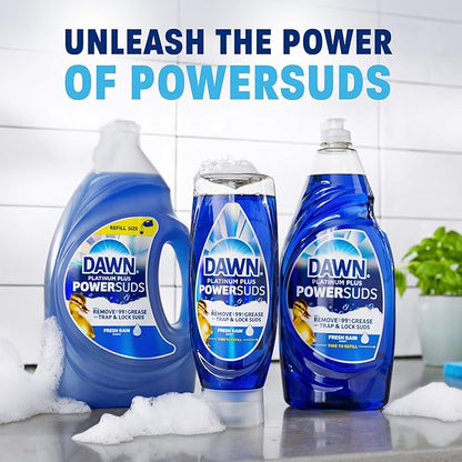 Dawn Platinum Plus PowerSuds Dish Soap Liquid, Dishwashing Liquid, Dish Detergent, Fresh Rain Scent, 51.5 fl oz (Pack of 2)