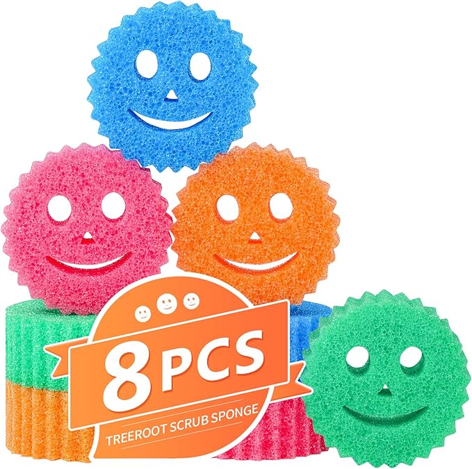 8 Colorful Smile Scrub Sponges, Temperature Controlled Sponges Kitchen, Bulk Dish Sponge for Cleaning, Multi Functional Cleaning Sponge for Kitchen, Bathroom, Floor