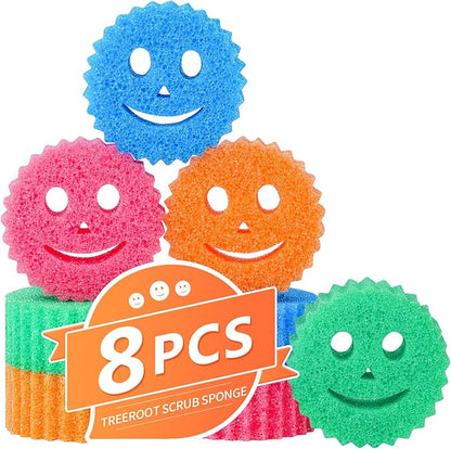 8 Colorful Smile Scrub Sponges, Temperature Controlled Sponges Kitchen, Bulk Dish Sponge for Cleaning, Multi Functional Cleaning Sponge for Kitchen, Bathroom, Floor