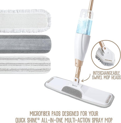 Quick Shine Clean + Polish Pad | Dual-Strip White & Gray Microfiber Pad Ideal for Cleaning & Polishing | Reusable, Washable & Safe for All Hard Surface Floors