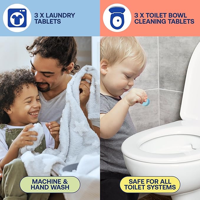 Fab Tab - Household Cleaning Tablets - 100% Plastic Free, 12 Tablets. Power Clean Toilet, Dishes, Laundry & Floors (3 tablets) Enzyme Powered, No Harmful Chemicals, Tough on Dirt, Safe for Kids & Pets