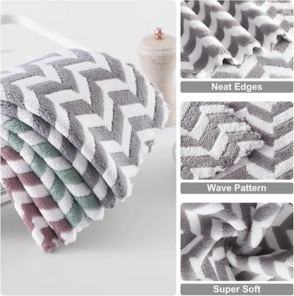 Homaxy 12 Pack Kitchen Dish Cloths, Ultra Soft and Absorbent Dish Towels, Reusable Fast Drying Microfiber Cleaning Cloth, Irregular Waves Coral Velvet No-lint Cleaning Rags, 10 x 10 inches, Grey