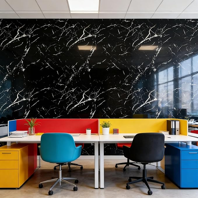 Black Statuario Marble Peel and Stick Wallpaper, Glossy Texture Vinyl Wall Panels, Waterproof Renter Friendly, 23.6" x 118", TV Accent Wall, Bathroom, Foyer, Coffee Shop Decor