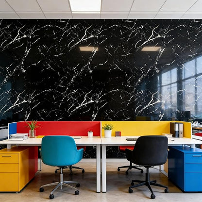 Black Statuario Marble Peel and Stick Wallpaper, Glossy Texture Vinyl Wall Panels, Waterproof Renter Friendly, 23.6" x 118", TV Accent Wall, Bathroom, Foyer, Coffee Shop Decor