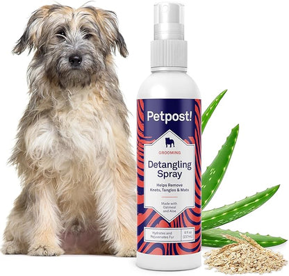 Petpost | Detangling Spray for Dogs with Knots, Mats & Tangles - Naturally Rejuvenating Dog Hair Detangler for Healthier, Shinier, Stronger Fur - Oatmeal, Aloe, and Vitamin E Formula 8 oz.