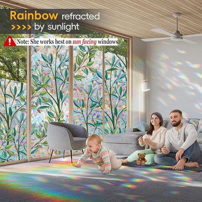 Rainbow Privacy Film with Cutting Line, 3D Decals Stained Glass Window Clings, Static Cling Window Sticker, Suncatcher - 47.24" x 157.4"
