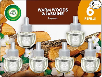 AIR WICK® Plug In Scented Oil Air Freshener Refill Pack - 6 Count Oil Refill Warm Woods & Jasmine 6 ct., Essential Oils