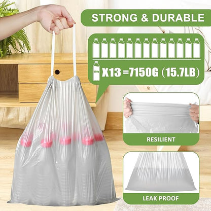66 Count-Small Trash Bags,4 Gallon Trash Bag Drawstring,Gray White Bathroom Garbage Bags,Tear-Free Garbage Bags,Plastic Wastebasket Liners for Toilet Home Office and Bedroom