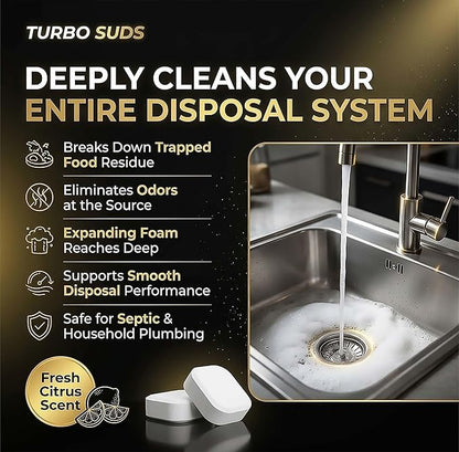 Garbage Disposal Cleaner Deodorizer Tablets – Heavy Duty XL Foaming Tablet for Kitchen Sink Drains and Disposals – Natural Sink and Disposal Cleaning Tablet – 12 XL Tablets, One Year Supply