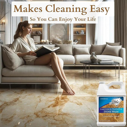 Black Diamond Stoneworks Natural Stone Cleaner - Limestone, Slate & Travertine Cleaner - Natural Stone Shower Cleaner for Marble - Concentrated PH Neutral Stone Floor Cleaner - 1-Gallon.