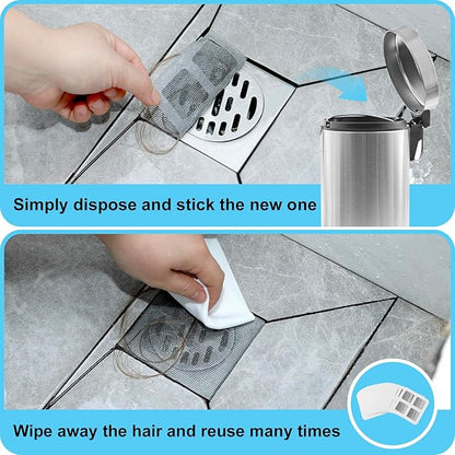 30 PC Disposable Shower Drain Hair Catcher Stickers 4"x4" Strong Adhesive Mesh Covers for Bathroom, Kitchen & Laundry Easy Apply & Remove