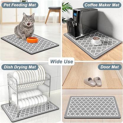 Rnivvi Coffee Mat, 12" x 19" Cute Coffee Bar Mats for Espresso Machine Station Accessories and Organizer, Hide Stain Rubber Backed Absorbent Dish Drying Pad for Kitchen Counter, Abstract Geometric