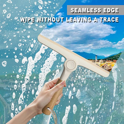 Show Squeegee for Glass Door Bathroom Squeegee with Bamboo Handle Show Wiper for Glass Door Window Tile Wall Car Windshield Mirror (Off White)