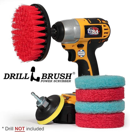 Drill Brush Power Scrubber - Outdoor Cleaning - Stiff Bristle Deck Brush - Concrete Scrub Brush - Bathroom Cleaning - Scrub Pad Attachments for Cordless Drill - Shower Cleaner - Glass Shower Doors