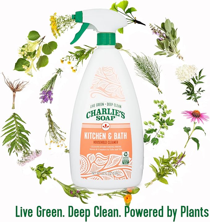 Charlie's Soap Kitchen & Bath Household Cleaner Spray (32 Fl. Oz., 1 Pack) Biodegradable Natural Kitchen and Bathroom Multi-Surface Cleaner