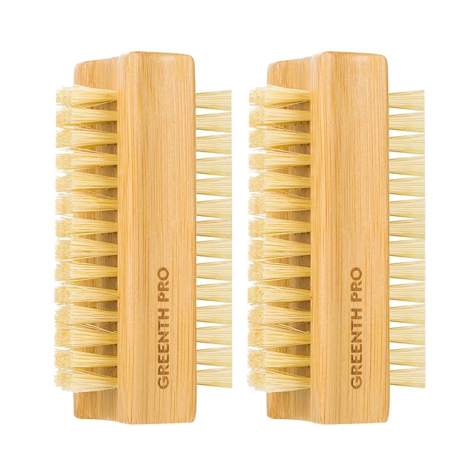 Bamboo Nail Brush，2PCS Two-side Firm Nature Wooden Sisal Scrub Brush for Toes and Nails,Cleaning Nail Brush