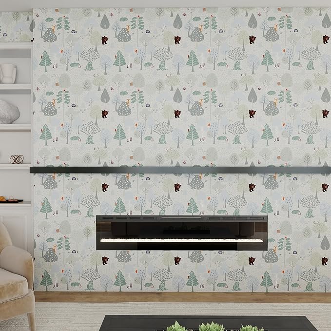 Vinjiasin Forest Animals Peel and Stick Wallpaper for Kids Room Nursery Woodland Theme Self Adhesive Removable Animal Wall Paper for Baby Room Playroom Decorative 17"x 200"