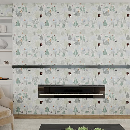 Vinjiasin Forest Animals Peel and Stick Wallpaper for Kids Room Nursery Woodland Theme Self Adhesive Removable Animal Wall Paper for Baby Room Playroom Decorative 17"x 200"