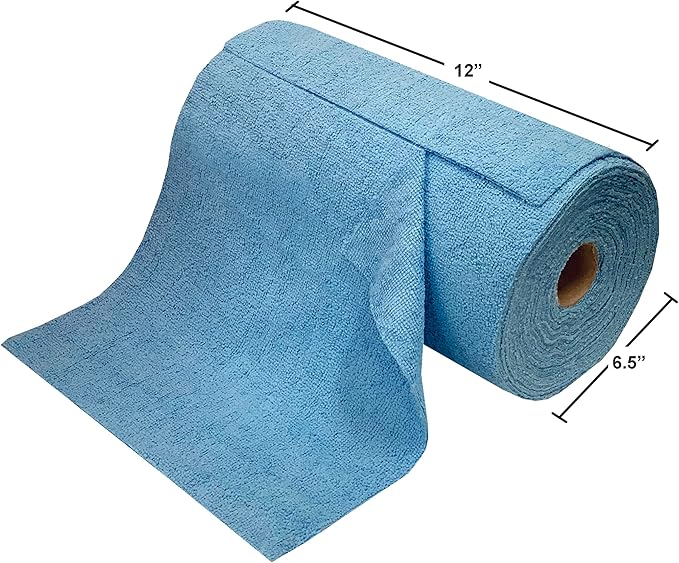 Eurow Microfiber Tear-A-Towel Cloth Roll, Reusable Paper Towel Alternative, Washable Up to 50 Times, Lint-Free, Streak-Free, for Kitchen, Auto, Home, Garage, Cleaning & Drying, 11"x12", 50-Pack, Blue