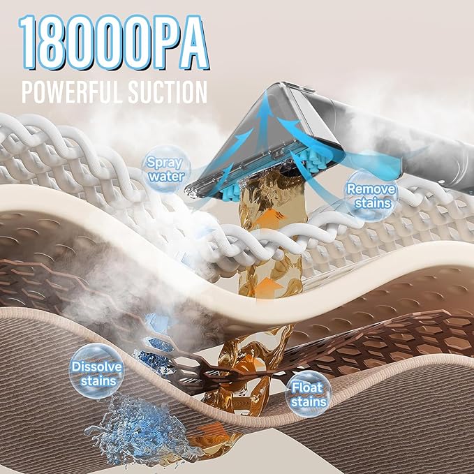 Starrybot Portable Carpet Cleaner Machine with Steam and Heating Techology,18Kpa Powerful Suction with Versatile Tools for Pets, Couch,Spot Cleaner for Stairs/Furniture/Rug(Gray)(AC0201)