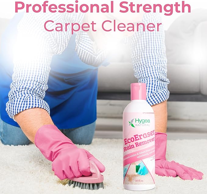 Hygea Natural EcoEraser - Enzyme Cleaner for Pet, Cat, & Dog Urine & Stains - Strong Stain & Odor Liquid Remover Deodorizing Spot Cleaner - Also For Messy Eaters Stain Treater (32 oz)