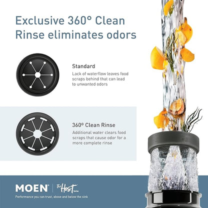 Moen Host Series Garbage Disposal for Kitchen Sink with Power Cord, Control Activation, Sound Reduction, GXB75C