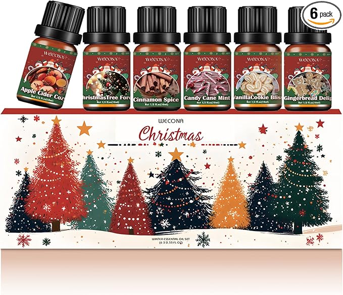 Christmas Essential Oils for Diffuser - Holiday Essential Oils Gift Set, 6 x 10ml Christmas Scents Including Gingerbread, Candy Cane, Apple Cider and More - Winter Diffuser Oils for Home
