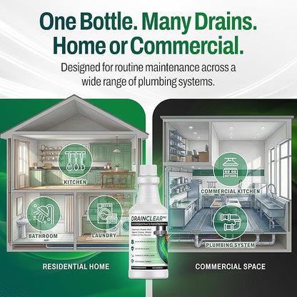 DrainClear Pro Enzyme Drain Cleaner 32oz - Enzymatic Formula Digests Grease, Waste & Odors - Safe for Pipes and Septic Systems - Biodegradable Drain Treatment for Home & Commercial Use