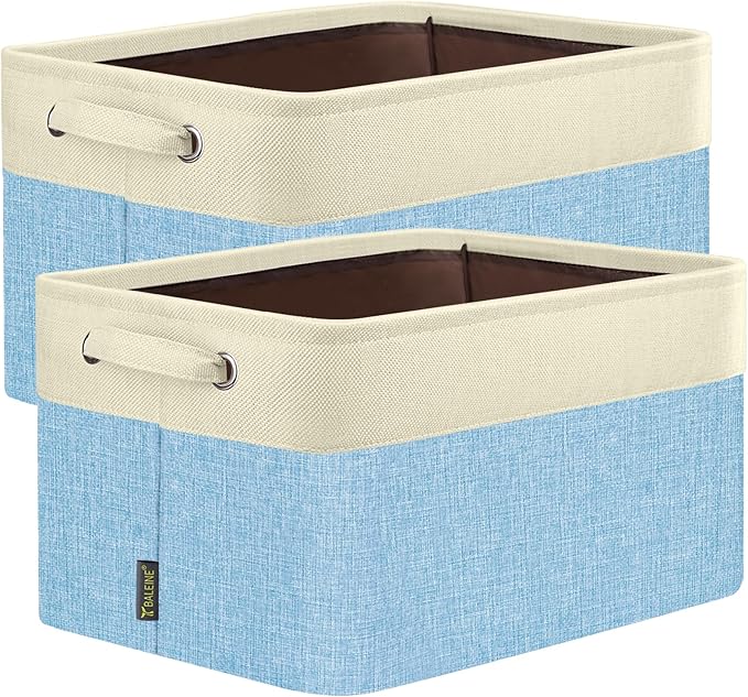 BALEINE 2 Pack Fabric Closet Storage Bins for Shelves, Linen Closet Organizers and Storage, Decorative Baskets for Organizing, Shelf, Clothes, Home, Office (Skyblue, 17''x13''x10.5'')