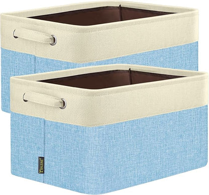 BALEINE 2 Pack Fabric Closet Storage Bins for Shelves, Linen Closet Organizers and Storage, Decorative Baskets for Organizing, Shelf, Clothes, Home, Office (Skyblue, 17''x13''x10.5'')
