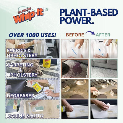 Whip-It All Natural Enzyme Cleaner Stain Fighting Kit - Professional Strength Stain Remover Spray 32oz and Concentrate Multi-Purpose Stain Remover 32oz - Made in the USA
