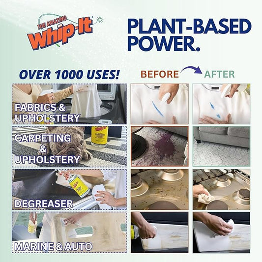 Whip It Cleaner, Multi Purpose Stain Remover CONCENTRATE, Makes 32 Bottles, Plant Based Enzyme Cleaner, Cleaning Food, Grease, Coffee, Wine, Baby Stains, pet stains, Over 500 uses, Made in USA, 32 OZ