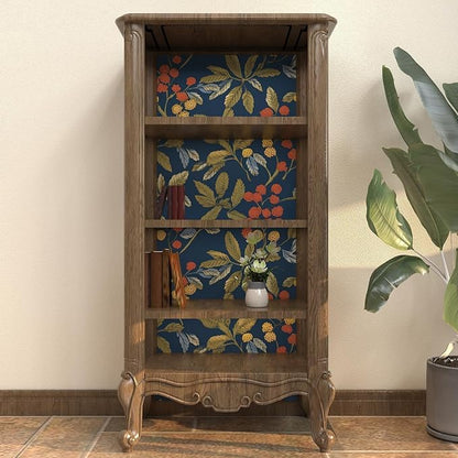 Laatse Vintage Wallpaper Peel and Stick, Navy Blue Floral Contact Paper 17.5" x 393.7", Dark Leaf Botanical Wall Paper Self Adhesive Waterproof Removable for Room Shelves Cabinet Drawer Table Decor
