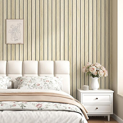 Wallercity Light Brown Wood Slat 3D Wall Panels Self Adhesive Soundproof Wooden Panel for Bedroom Living Room Peel and Stick Wood Paneling for Interior Decor Waterproof Acoustic Fence 11.7''x197''