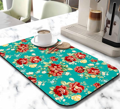 Dish Drying Mat for Kitchen Counter 20x12in Washable Quick Dish Drying Pad Rubber Backed Absorbent Draining Mat Fit Kitchen Counter,Bar,Under Sink,Dishes,Utensils,Dish Rack