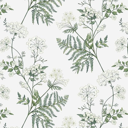 Timeet Green Floral Wallpaper Peel and Stick Floral Leaf Contact Paper 16.14"x393.7" Green White Flower Wallpaper Removable Self Adhesive Wall Paper for Walls Covering