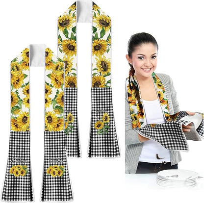 2 Pack Sunflower Kitchen Scarf Boa Dish Towel 4 x 68 Inch for Holiday Cooking Baking Accessories Plaid Decor Cotton