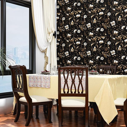Fvlow Vintage Wallpaper Peel and Stick Black Floral Wallpaper Black White Wall Paper Gold Leaf Contact Paper Waterproof Self-Adhesive Wall Covering for Bathroom Countertop Desk Cabinet 17.4" x 118"