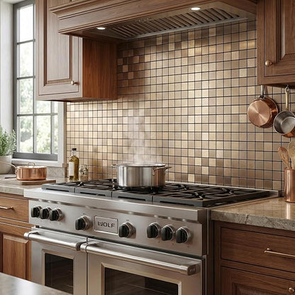 10pcs Waterproof Non-Slip Mosaic Wall Stickers, Heat-Resistant Self-Adhesive Tiles, Easy Cut & Peel for Kitchen Bathroom Bedroom Living Room (10, Coppery)
