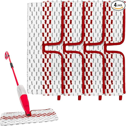 Microfiber Spray Mop Pads - Compatible with Promist MAX, Double Sided Replace Head for Dry/Wet Floor Cleaning Usable (4 Pack Red)