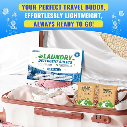 FIXSMITH Laundry Detergent Sheets - 60 Loads (30 Sheets) Fresh Linen Scent - Hypoallergenic,Eco Friendly Laundry Soap Sheets Ultra-Concentrated Travel Detergent Sheets.Plastic-Free,Liquidless.