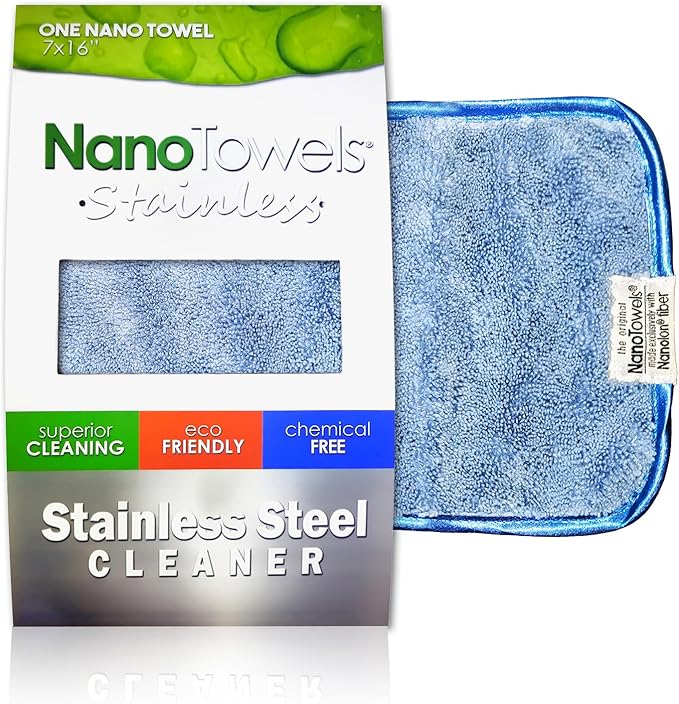 Nano Towels Stainless Steel Cleaner | The Amazing Chemical Free Stainless Steel Cleaning Reusable Wipe Cloth | Kid & Pet Safe | Nano Blue 7x16 (1 pc)