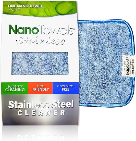 Nano Towels Stainless Steel Cleaner | The Amazing Chemical Free Stainless Steel Cleaning Reusable Wipe Cloth | Kid & Pet Safe | Nano Blue 7x16 (1 pc)