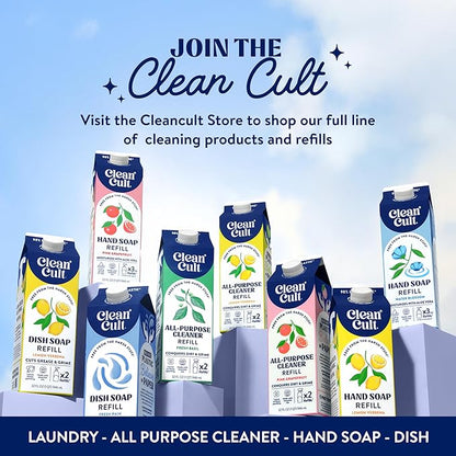Cleancult Dish Soap Liquid Refill (32oz, 1 Pack) - Plant Based Cleaning Power - Dish Soap that Cuts Grease & Grime - Free of Harsh Chemicals - Uses 90% Less Plastic - Fresh Rain