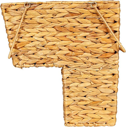 Household Essentials Wicker Stair Basket with Handles, Handwoven Water Hyacinth, Sits on Two Stairs, Lightweight, Natural