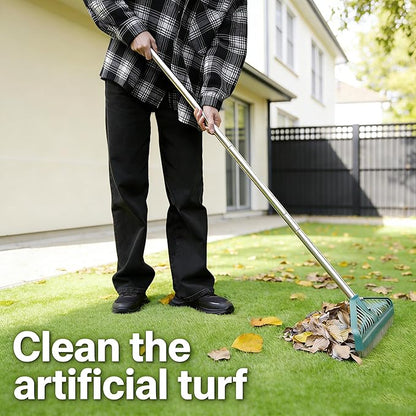 Artificial Turf Rake with Adjustable Steel Handle from 32 to 61 Inch, Durable Artificial Grass Rake, Turf Brush for Cleaning pet Hair, Large Fallen Leaves and Dead Grass from Artificial Turf