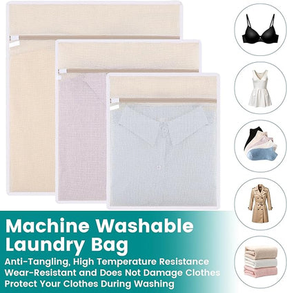 Dntorx 4Pcs Durable Cotton Mesh Laundry Bags for Delicates, 12×16inch Breathable Laundry Mesh Wash Bags with Sturdy Zipper for Delicates, Clothes, Pants, Underwear, Bra, Socks (M)