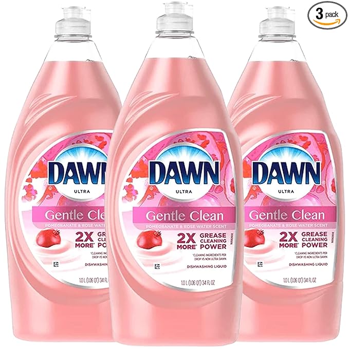 Dawn Ultra Gentle Clean Dishwashing Liquid Dish Soap, Pomegranate and Rose Water Scent, 34 Fl Oz (Pack of 3)
